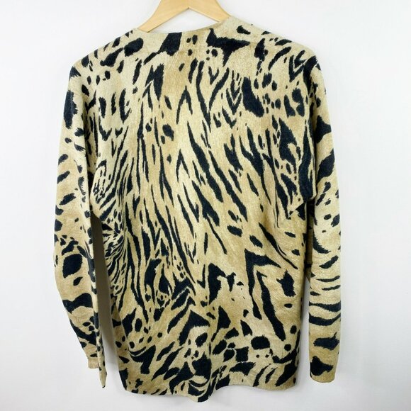 JONES NEW YORK Cardigan Sweater Size Medium Lambswool Animal Print Long Sleeve - Picture 3 of 3